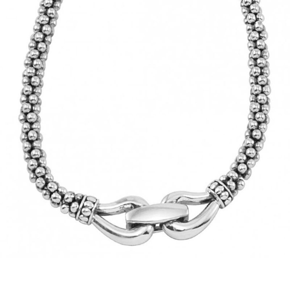 Lagos Sterling Silver Derby Caviar Buckle Necklace